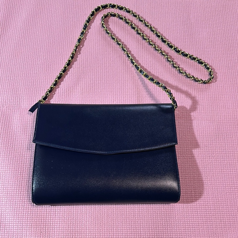 Vintage Elegant Blue Mirror Pocket Book Purse Chain Strap Check Book Women's Bag